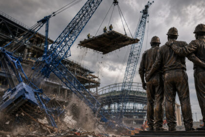 guindaste-desabou-ao-icar-teto-de-mais-de-450-toneladas-durante-construcao-de-estadio-nos-estados-unidos,-matou-tres-operarios-em-queda-de-quase-90-metros,-atrasou-inauguracao-por-um-ano-e-levou-arena-a-erguer-estatuas-de-trabalhadores-no-lugar-de-jogador