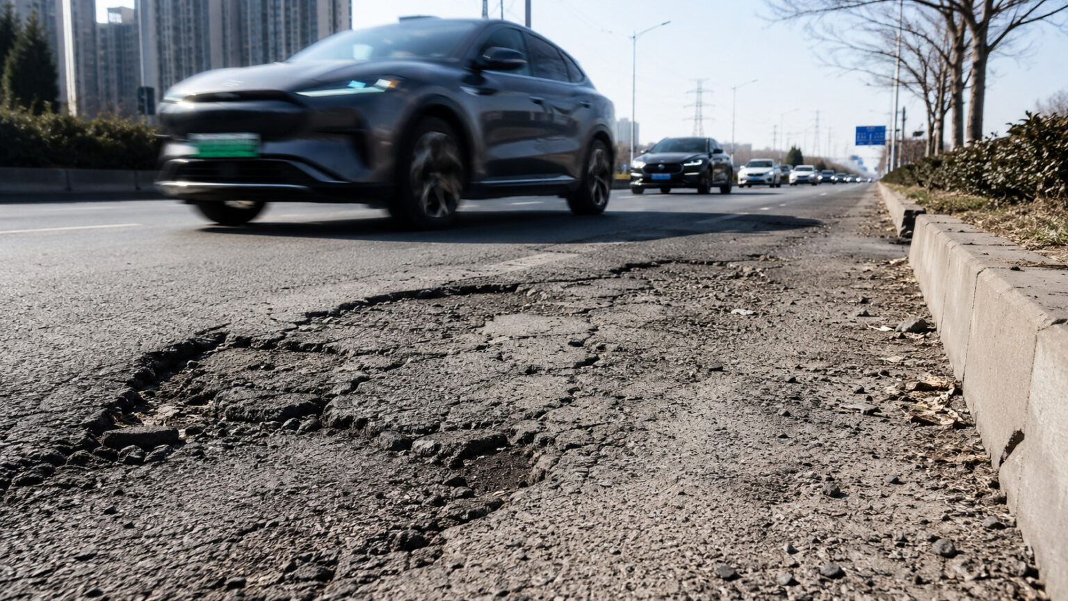 china-enfrenta-grandes-problemas-no-asfalto-com-carros-eletricos-de-ate-tres-toneladas,-queda-na-arrecadacao-e-40%-das-estradas-precisando-de-reparos