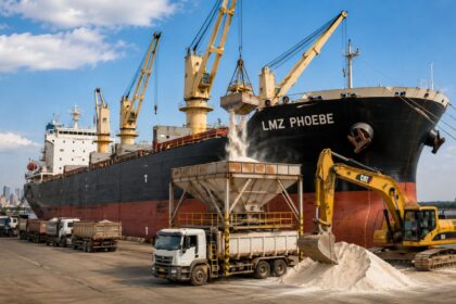 navio-fabricado-na-china-cruza-o-atlantico-e-descarrega-quase-10-mil-toneladas-de-fertilizante-em-porto-alegre,-marcando-a-volta-dos-gigantes-ao-guaiba
