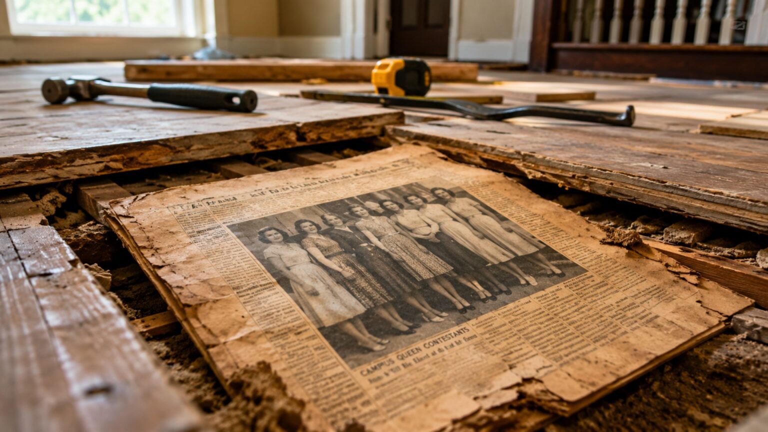pedreiro-arranca-o-piso-de-uma-casa-durante-a-reforma-e-encontra-um-jornal-escondido-havia-quase-80-anos,-mas-o-dono-olha-a-pagina-de-1946-e-reconhece-na-fotografia-a-propria-mae,-que-nunca-viveu-no-imovel-e-agora-ficara-eternizada-na-parede-da-residencia