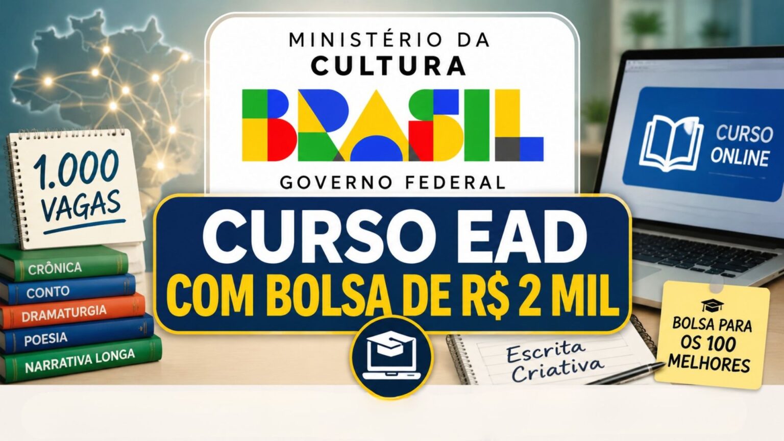 ministerio-da-cultura-paga-r$-2-mil-em-curso-gratuito-com-1.000-vagas-abertas-para-todo-o-brasil;-parceria-com-a-ufrgs-oferece-formacao-ead-de-60-horas-e-certificado-aos-participantes