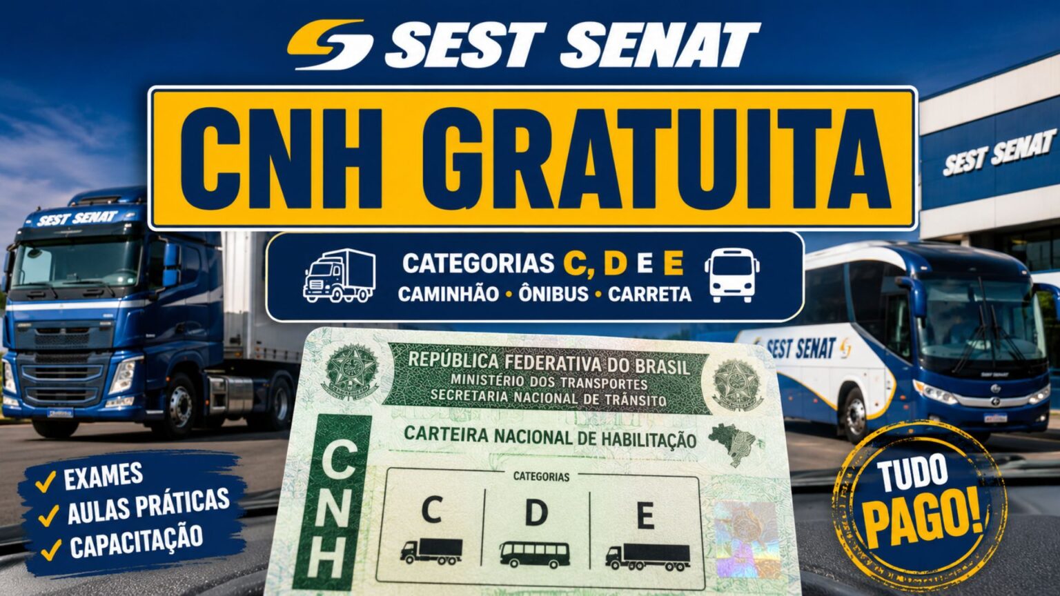 torne-se-um-motorista-de-caminhao-e-onibus-de-graca:-sest-senat-abre-inscricoes-para-mudar-a-cnh-para-categorias-c,-d-e-e-sem-pagar-exames,-aulas-praticas-e-mais;-prazo-termina-em-14-de-julho