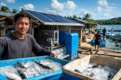 pescadores-sem-rede-eletrica-passam-a-usar-energia-solar,-fabricam-quase-1-tonelada-de-gelo-por-dia-e-impedem-que-o-peixe-estrague-antes-de-chegar-ao-mercado