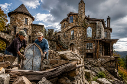 sem-dinheiro-para-comprar-todos-os-materiais-novos,-casal-reaproveita-pedras,-vigas,-janelas-e-pecas-retiradas-de-11-celeiros,-constroi-um-castelo-durante-decadas-e-transforma-parte-da-residencia-em-pousada