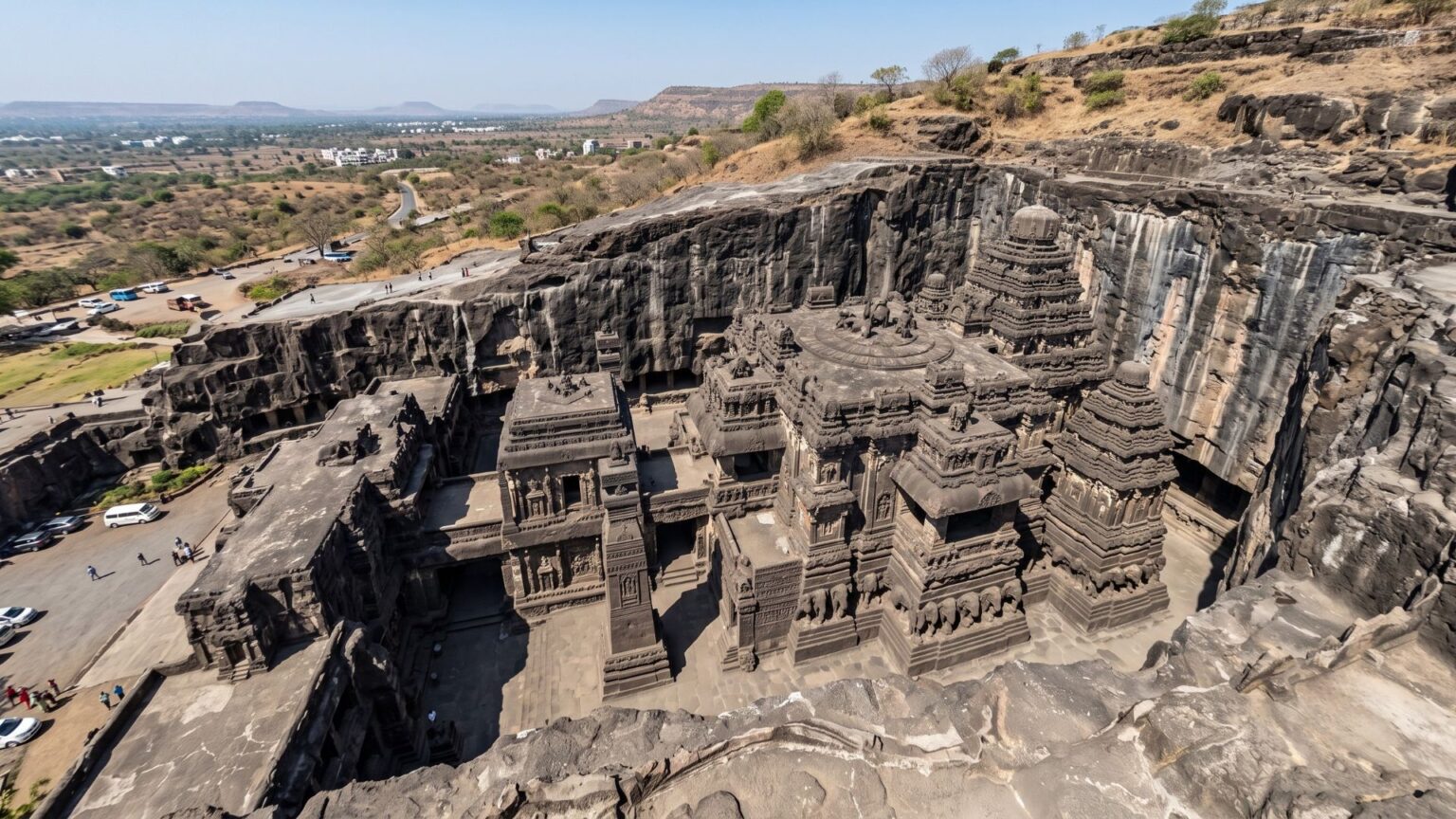 india-transforma-uma-montanha-de-basalto-em-templo-colossal-esculpido-de-cima-para-baixo,-remove-ate-200-mil-toneladas-de-rocha-sem-erguer-um-unico-bloco-e-deixa-em-ellora-uma-das-obras-mais-inacreditaveis-ja-talhadas-diretamente-na-pedra