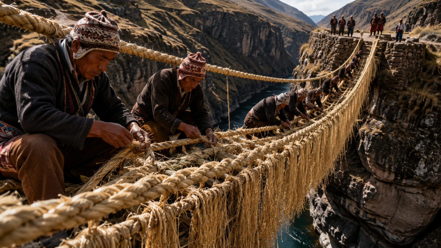 sem-aco,-concreto-ou-cabos-industriais,-quatro-comunidades-do-peru-transformam-capim-em-cordas-gigantes-durante-tres-dias-e-reconstroem-todos-os-anos-uma-ponte-inca-sobre-um-desfiladeiro