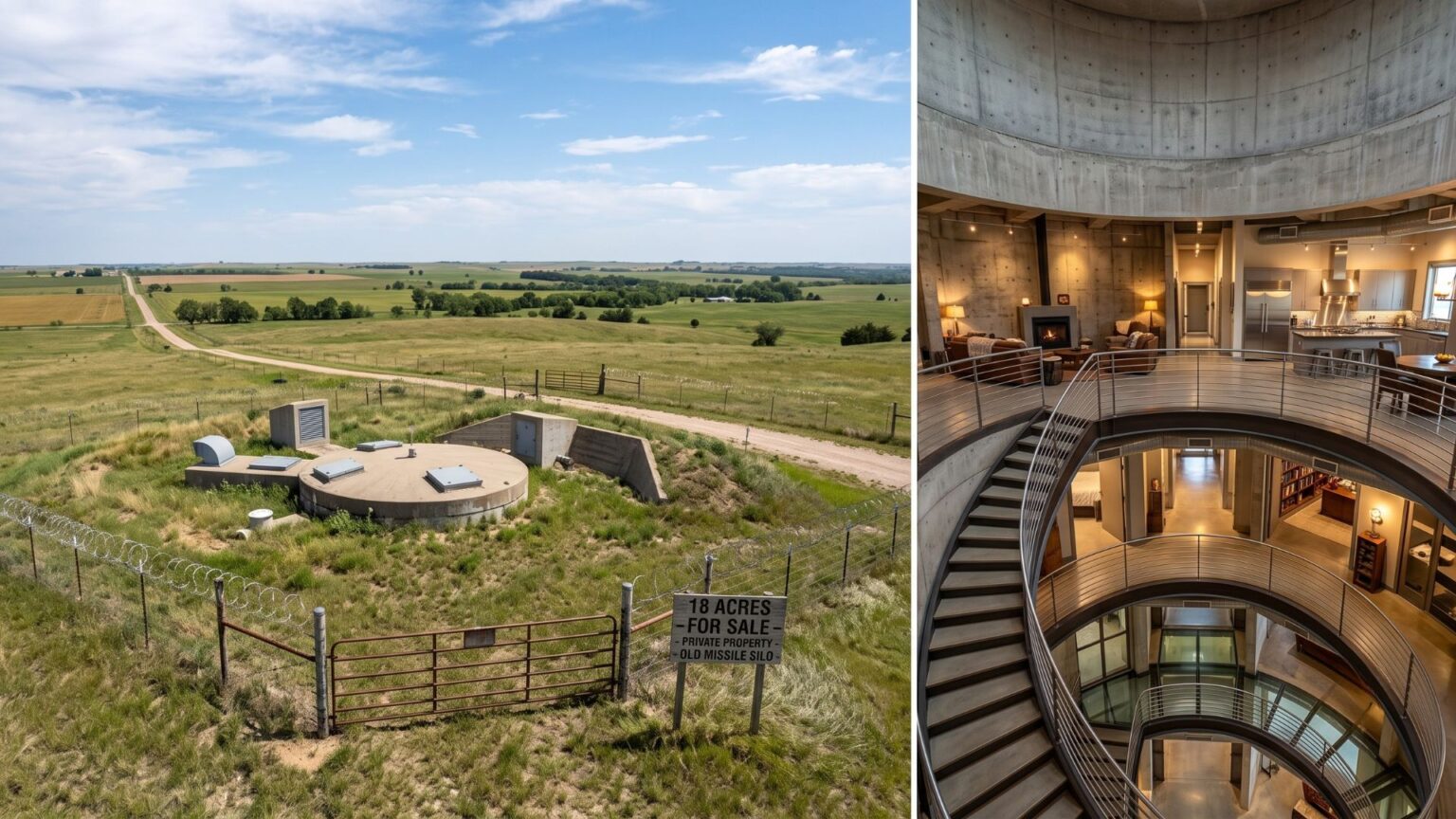antigo-silo-de-missil-da-guerra-fria-surge-a-venda-no-kansas-com-18-acres,-acesso-cercado-por-arame-farpado,-estruturas-subterraneas-de-concreto-e-interior-surpreendente-maior-que-muitos-imoveis-tradicionais