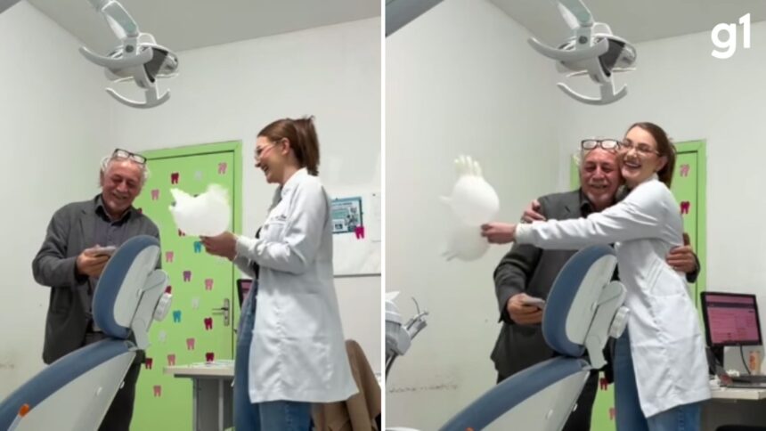 video:-dentista-improvisa-festa-de-aniversario-para-paciente-em-posto-de-saude-no-rs